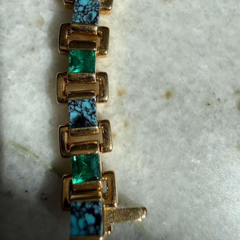 Emily P. Wheeler 18k Yellow Gold Turquoise & Emerald Link Bracelet