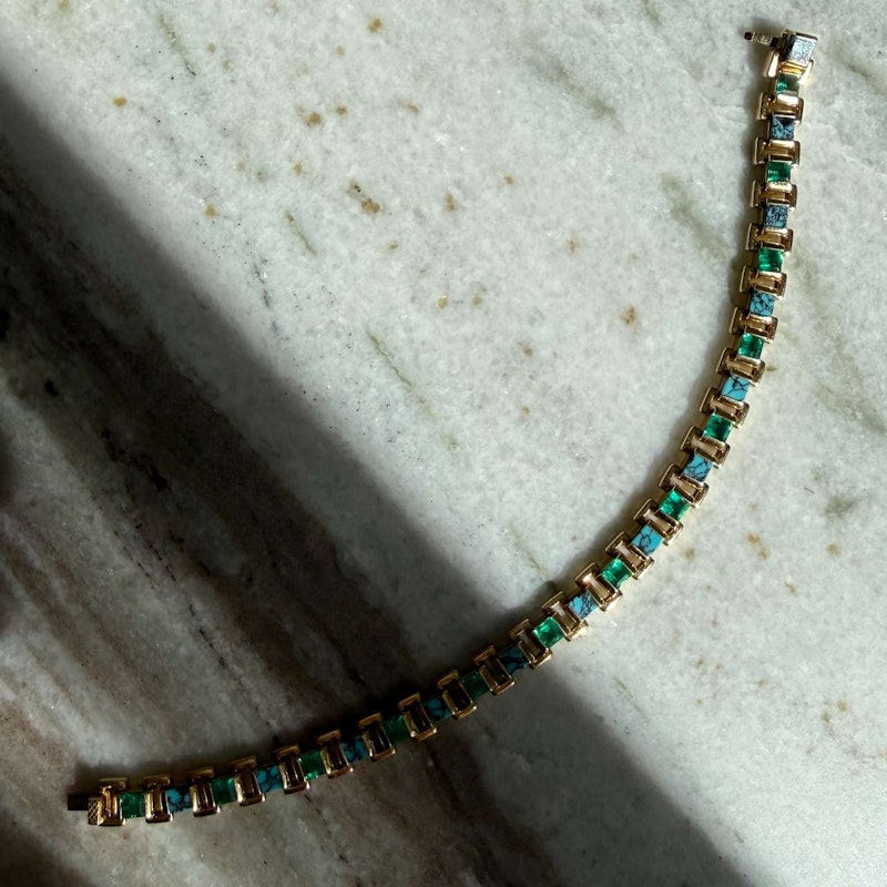 Emily P. Wheeler 18k Yellow Gold Turquoise & Emerald Link Bracelet