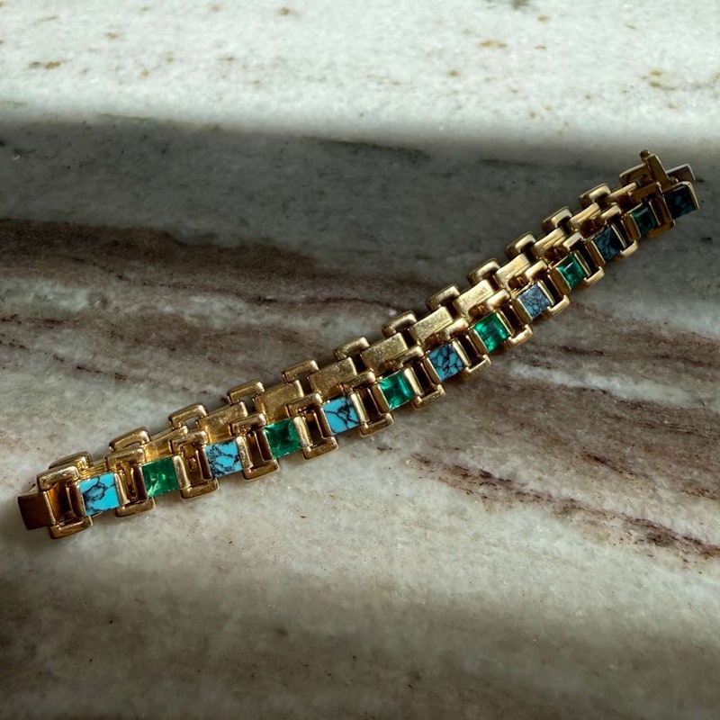 Emily P. Wheeler 18k Yellow Gold Turquoise & Emerald Link Bracelet