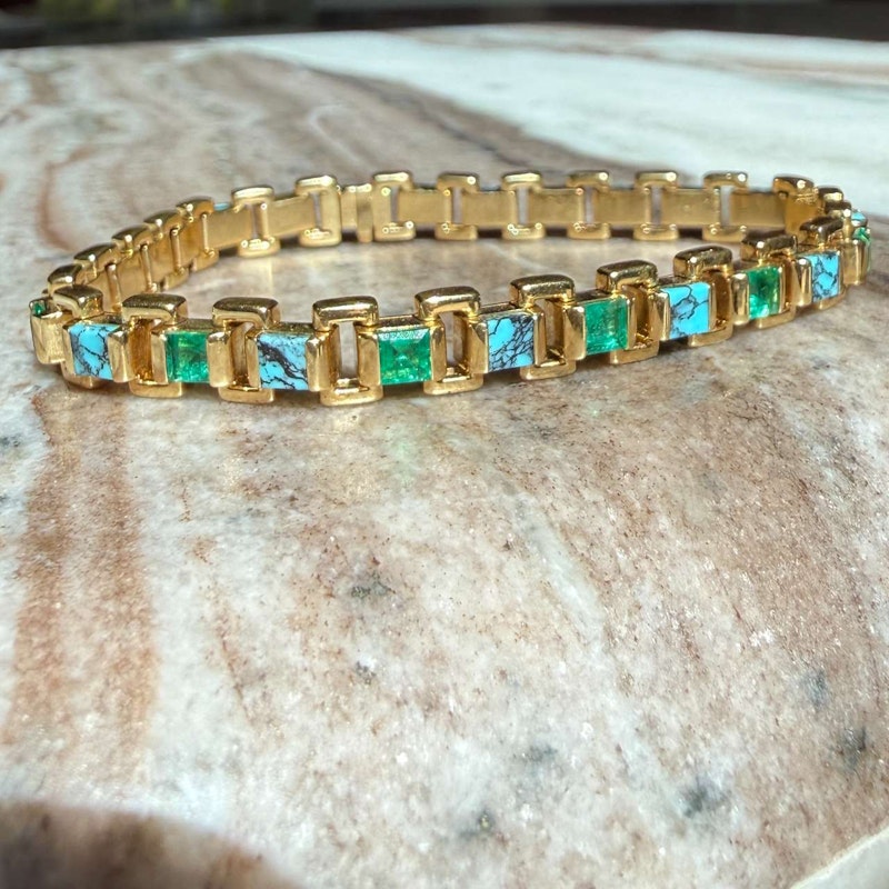 Emily P. Wheeler 18k Yellow Gold Turquoise & Emerald Link Bracelet