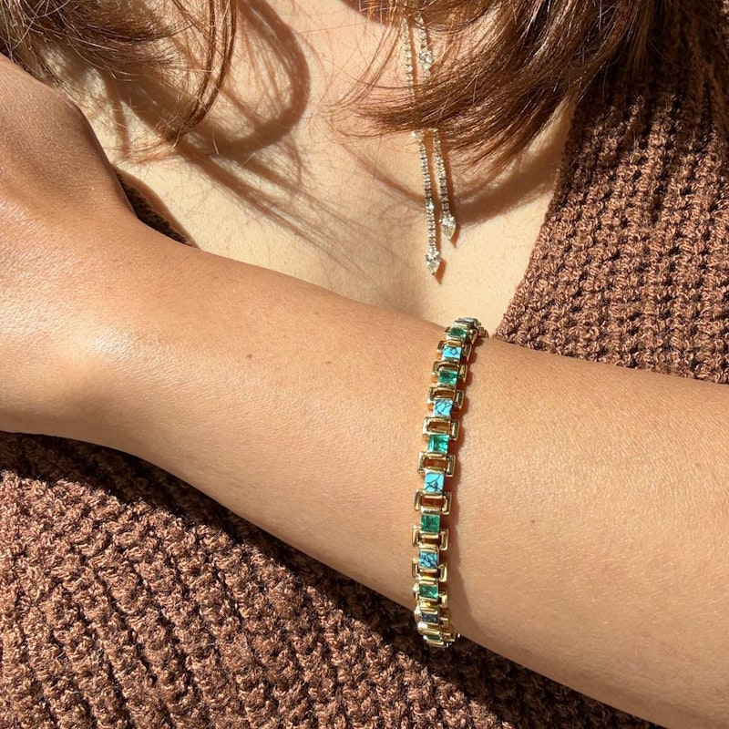 Emily P. Wheeler 18k Yellow Gold Turquoise & Emerald Link Bracelet