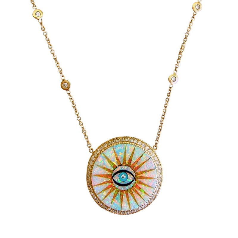 Jacquie Aiche Opal Eye Burst Diamond 14k Yellow Gold Pendant Necklace