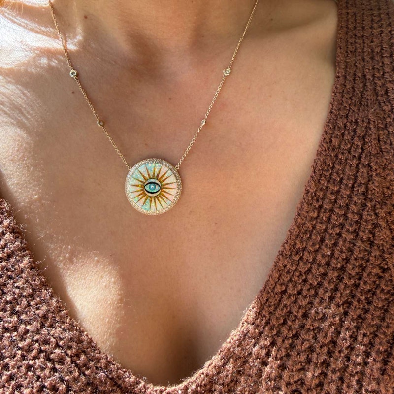 Jacquie Aiche Opal Eye Burst Diamond 14k Yellow Gold Pendant Necklace