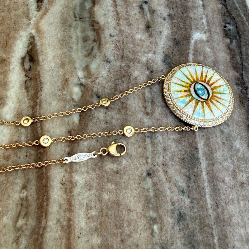 Jacquie Aiche Opal Eye Burst Diamond 14k Yellow Gold Pendant Necklace