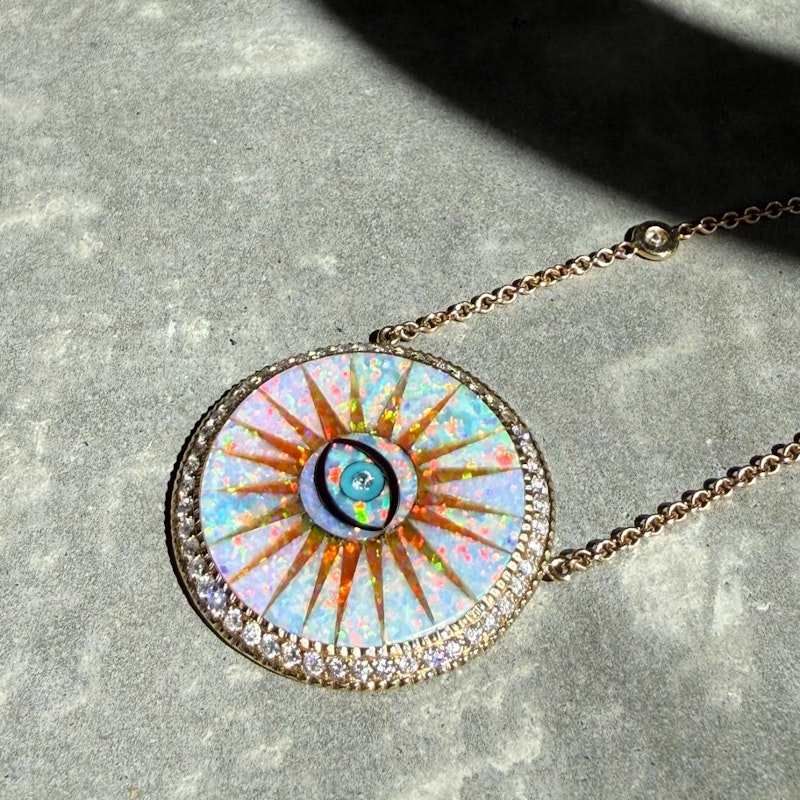 Jacquie Aiche Opal Eye Burst Diamond 14k Yellow Gold Pendant Necklace
