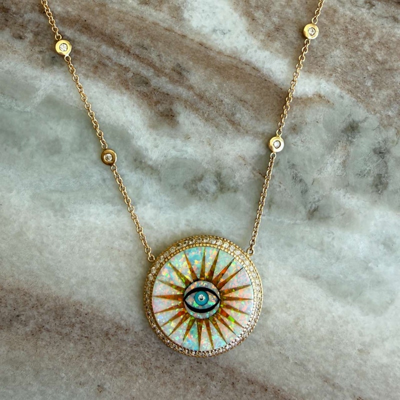 Jacquie Aiche Opal Eye Burst Diamond 14k Yellow Gold Pendant Necklace