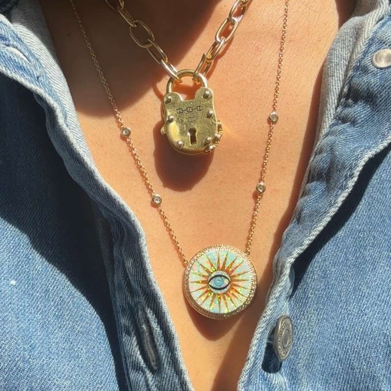 Jacquie Aiche Opal Eye Burst Diamond 14k Yellow Gold Pendant Necklace