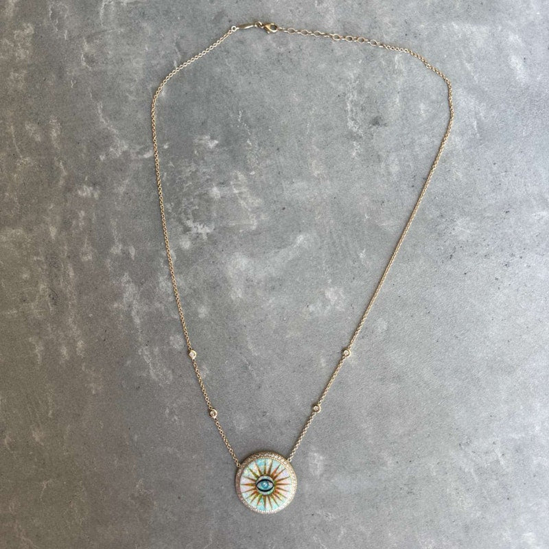 Jacquie Aiche Opal Eye Burst Diamond 14k Yellow Gold Pendant Necklace