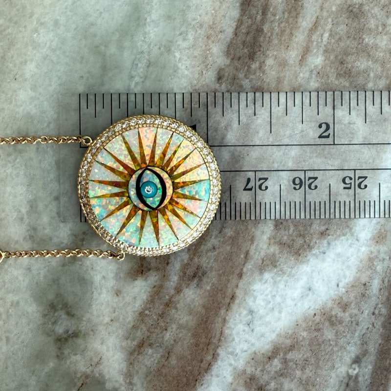Jacquie Aiche Opal Eye Burst Diamond 14k Yellow Gold Pendant Necklace