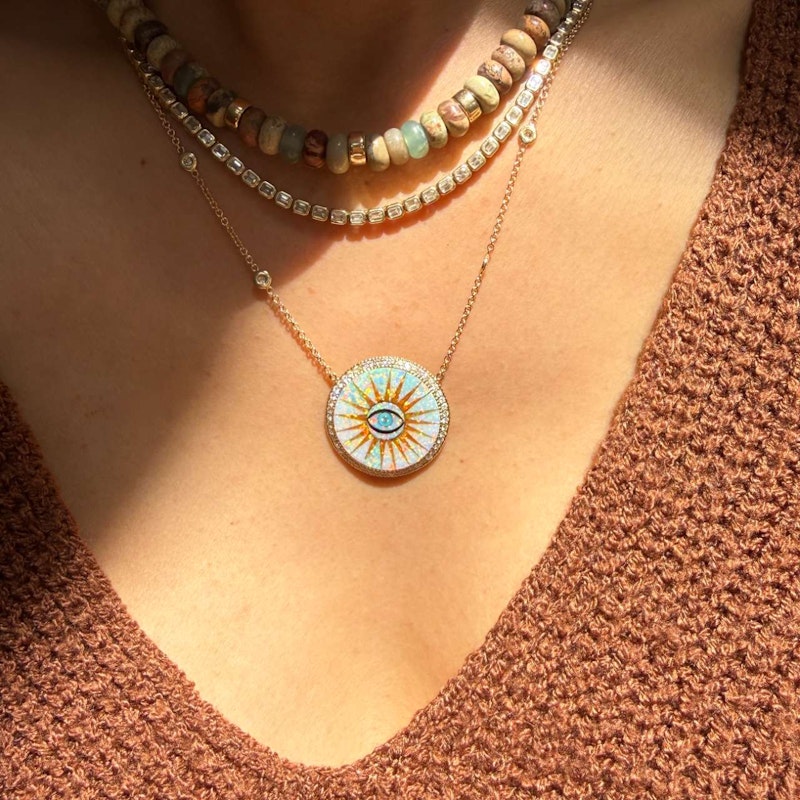 Jacquie Aiche Opal Eye Burst Diamond 14k Yellow Gold Pendant Necklace