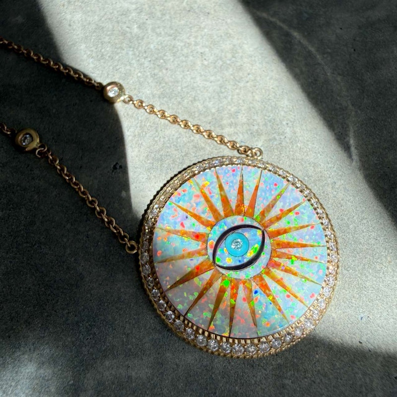 Jacquie Aiche Opal Eye Burst Diamond 14k Yellow Gold Pendant Necklace