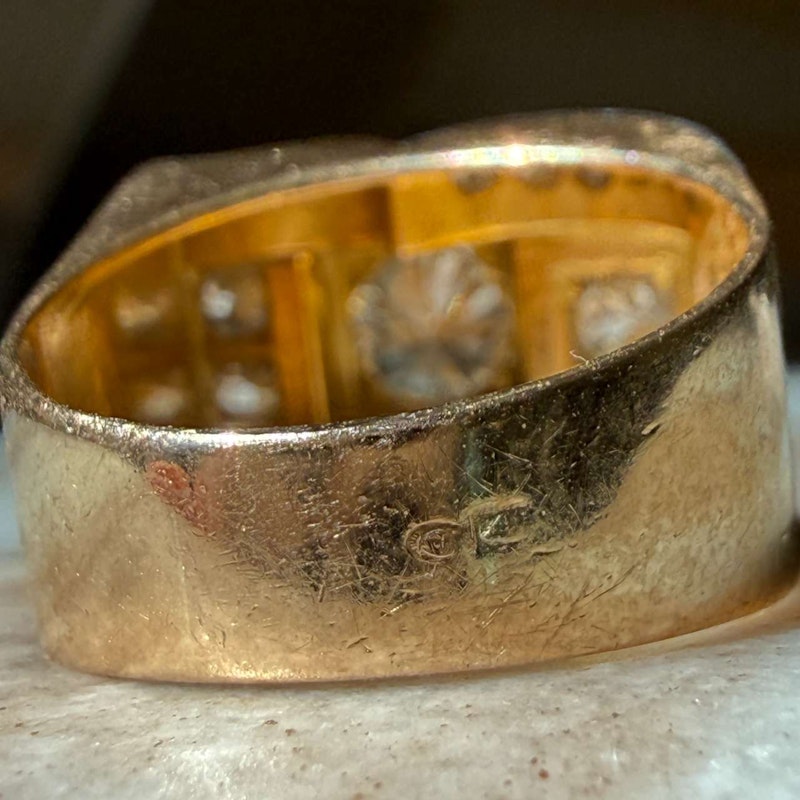 French 1940s Art Deco Diamond Tank Ring Platinum & 18k Gold