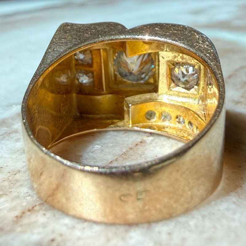 French 1940s Art Deco Diamond Tank Ring Platinum & 18k Gold