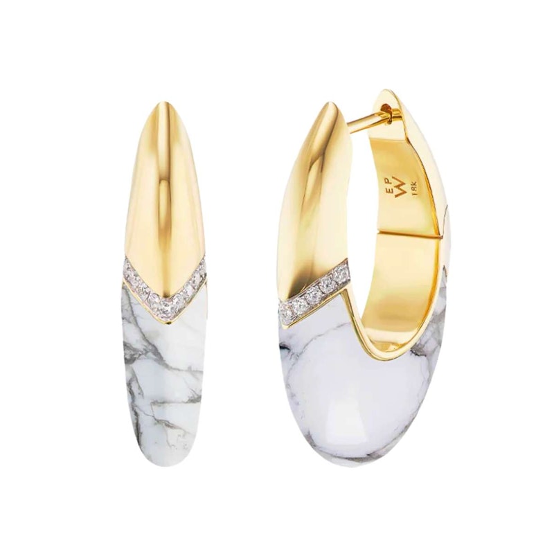 Emily P. Wheeler Howlite & Diamond Oval Drop Earrings 18k Yellow Gold