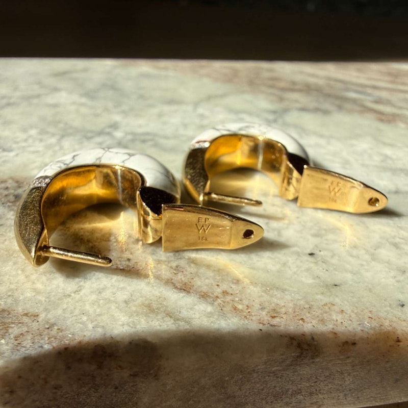Emily P. Wheeler Howlite & Diamond Oval Drop Earrings 18k Yellow Gold