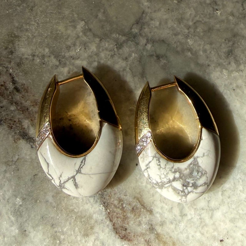 Emily P. Wheeler Howlite & Diamond Oval Drop Earrings 18k Yellow Gold