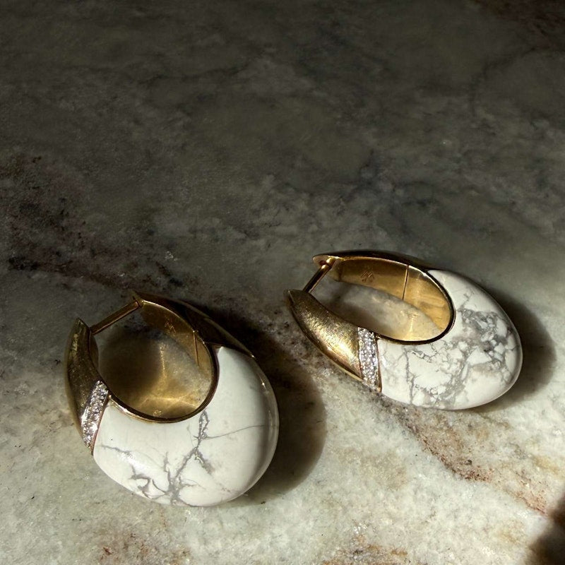 Emily P. Wheeler Howlite & Diamond Oval Drop Earrings 18k Yellow Gold