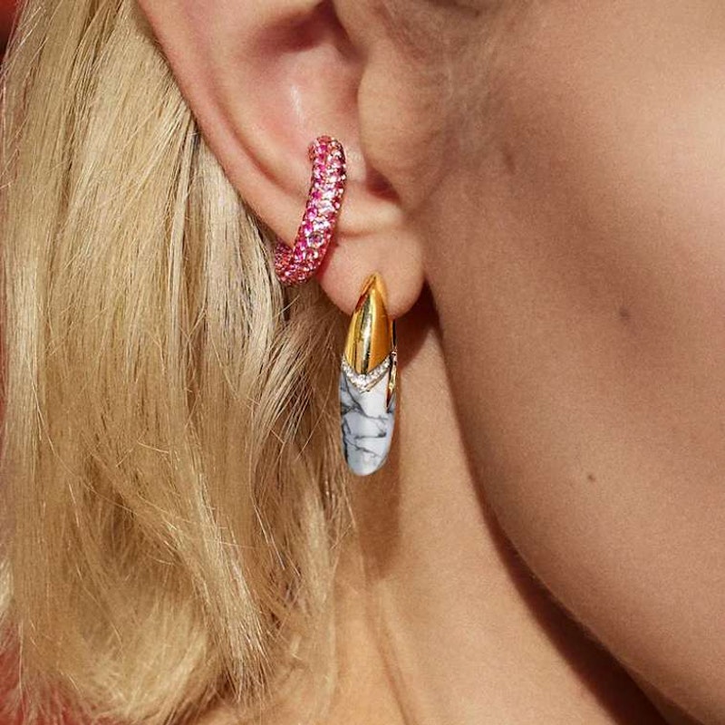 Emily P. Wheeler Howlite & Diamond Oval Drop Earrings 18k Yellow Gold