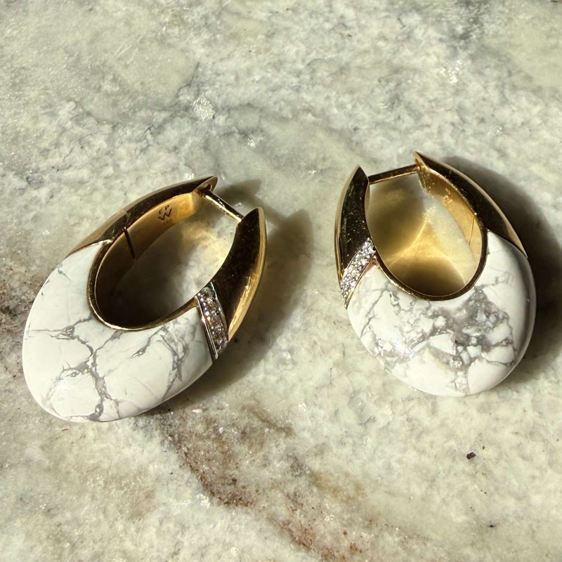 Emily P. Wheeler Howlite & Diamond Oval Drop Earrings 18k Yellow Gold