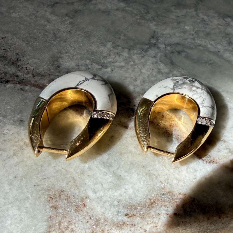 Emily P. Wheeler Howlite & Diamond Oval Drop Earrings 18k Yellow Gold