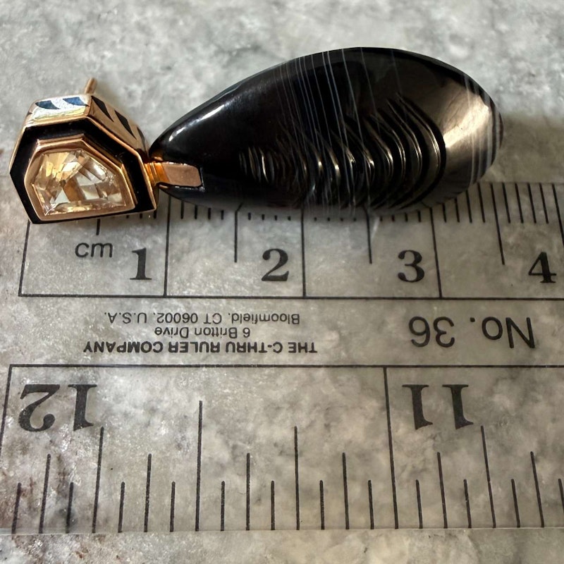 Dezso Mussel Deco Diamond Earrings 18k Rose Gold Black Enamel