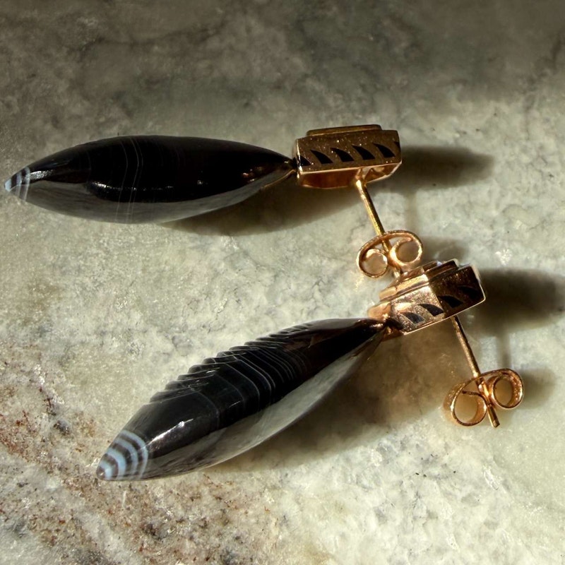 Dezso Mussel Deco Diamond Earrings 18k Rose Gold Black Enamel