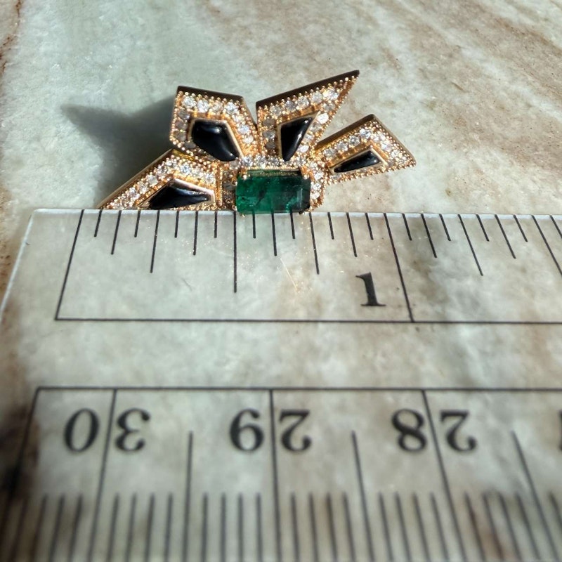 14k Yellow Gold Emerald, Diamond & Black Enamel Starburst Earrings
