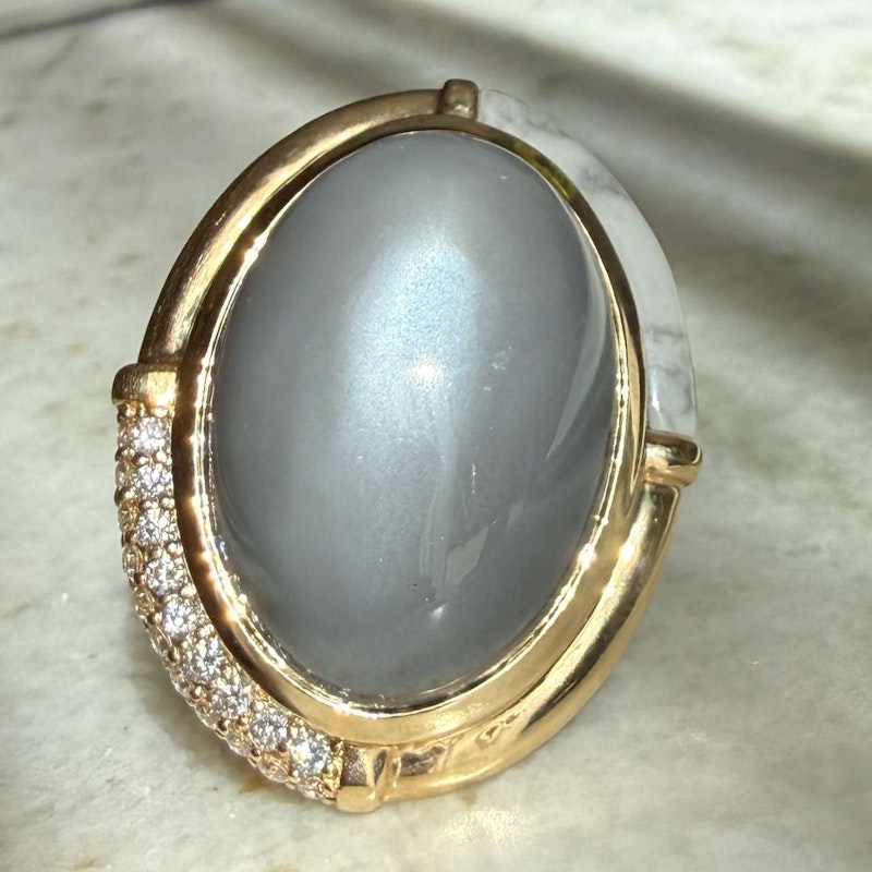 Mason & Books Grey Moonstone, Howlite & Diamond Sugar & Spice Cocktail Ring