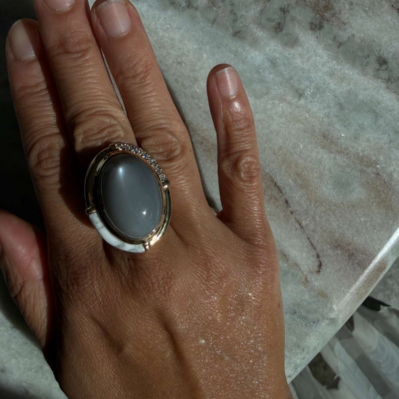 Mason & Books Grey Moonstone, Howlite & Diamond Sugar & Spice Cocktail Ring