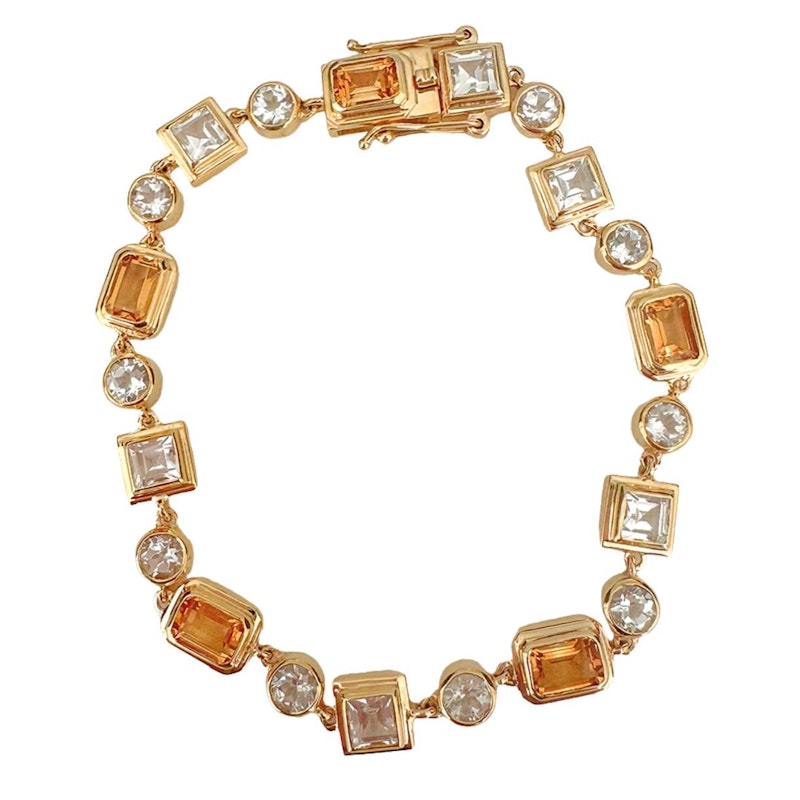 14k Yellow Gold Citrine & White Topaz Link Bracelet