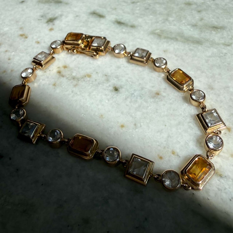 14k Yellow Gold Citrine & White Topaz Link Bracelet