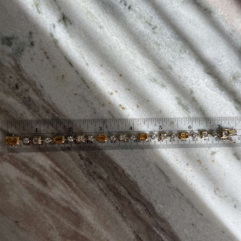 14k Yellow Gold Citrine & White Topaz Link Bracelet