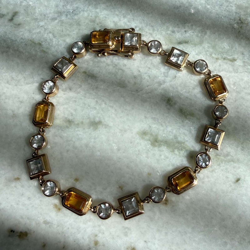 14k Yellow Gold Citrine & White Topaz Link Bracelet