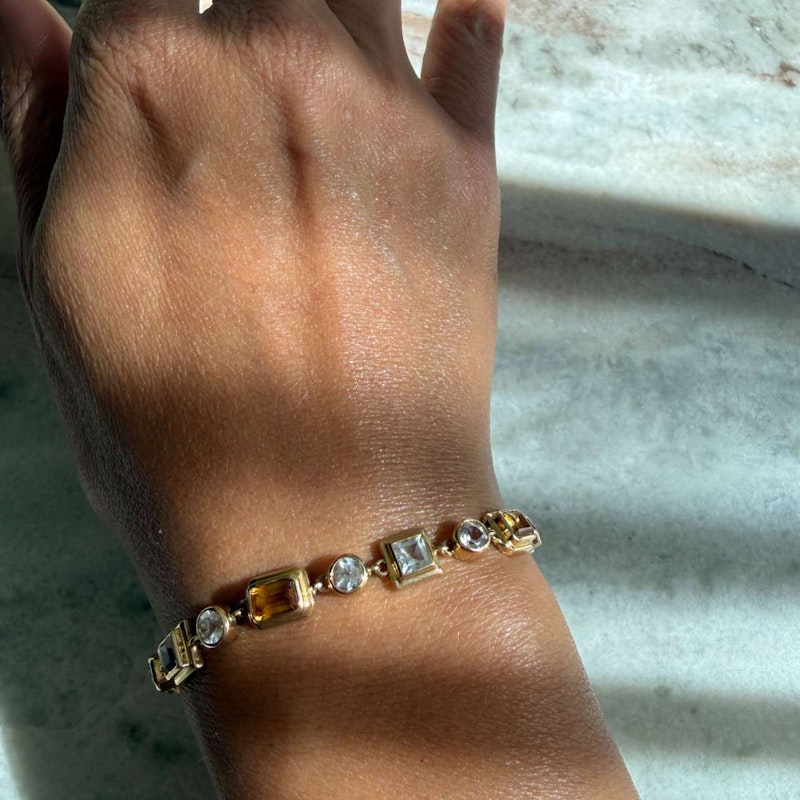 14k Yellow Gold Citrine & White Topaz Link Bracelet