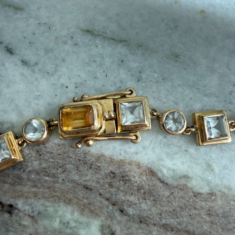 14k Yellow Gold Citrine & White Topaz Link Bracelet