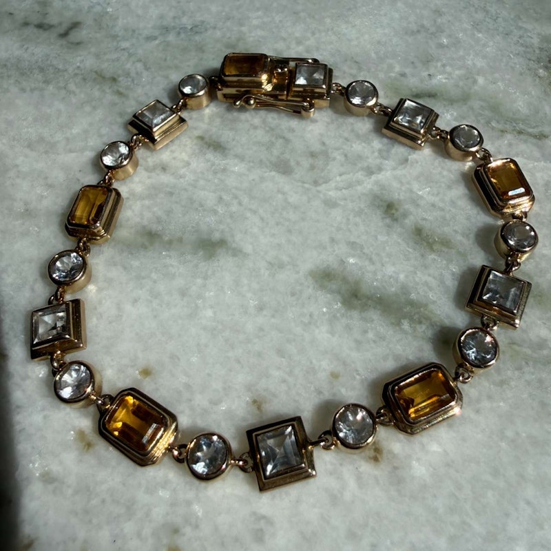 14k Yellow Gold Citrine & White Topaz Link Bracelet