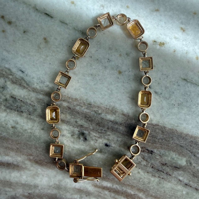 14k Yellow Gold Citrine & White Topaz Link Bracelet
