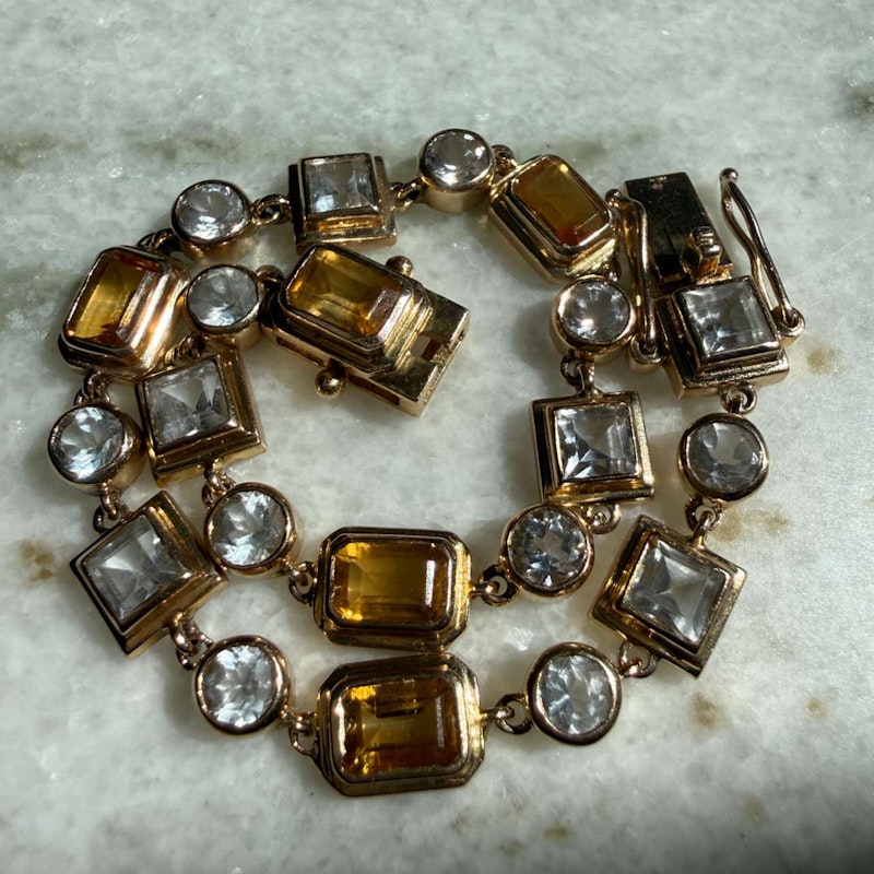 14k Yellow Gold Citrine & White Topaz Link Bracelet