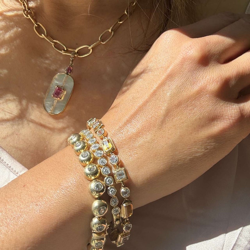 14k Yellow Gold Citrine & White Topaz Link Bracelet