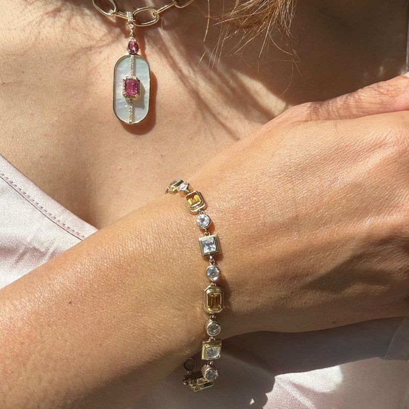 14k Yellow Gold Citrine & White Topaz Link Bracelet