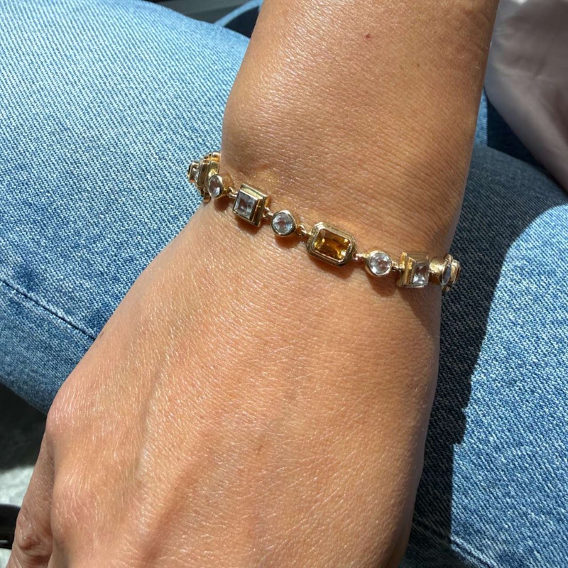 14k Yellow Gold Citrine & White Topaz Link Bracelet