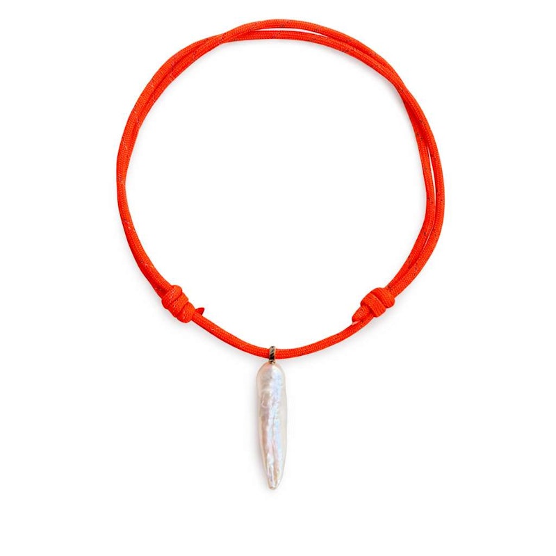 Dezso Elongated Pearl Charm Necklace with Neon Surf Cord & 18k Rose Gold