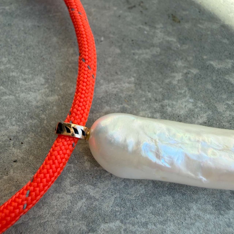 Dezso Elongated Pearl Charm Necklace with Neon Surf Cord & 18k Rose Gold