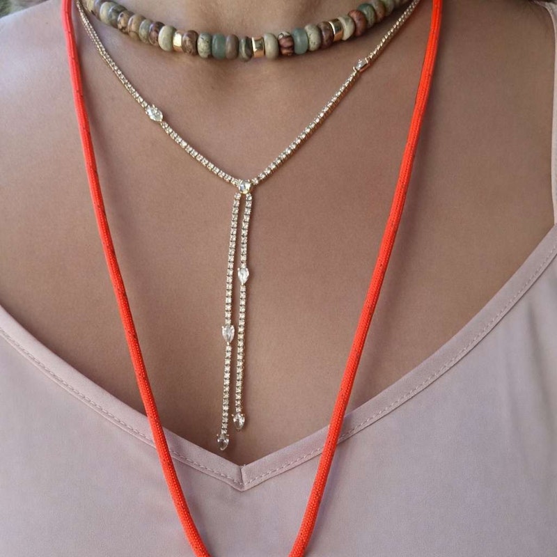 Dezso Elongated Pearl Charm Necklace with Neon Surf Cord & 18k Rose Gold