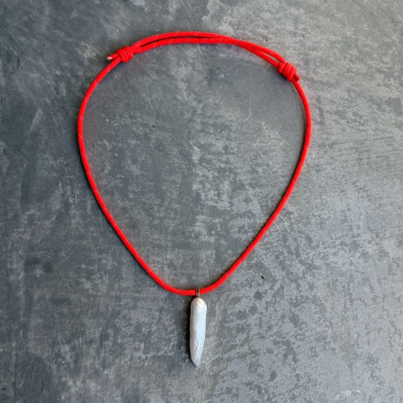 Dezso Elongated Pearl Charm Necklace with Neon Surf Cord & 18k Rose Gold