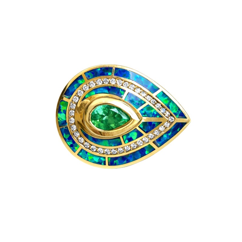 Jacquie Aiche Opal Eye Diamond & Green Tourmaline 14k Yellow Gold Ring