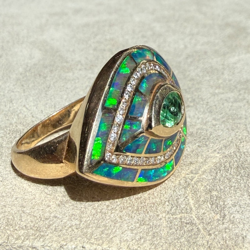 Jacquie Aiche Opal Eye Diamond & Green Tourmaline 14k Yellow Gold Ring