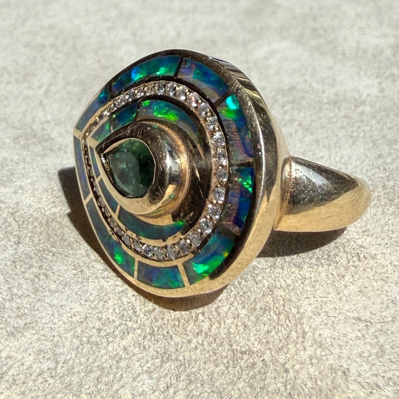 Jacquie Aiche Opal Eye Diamond & Green Tourmaline 14k Yellow Gold Ring