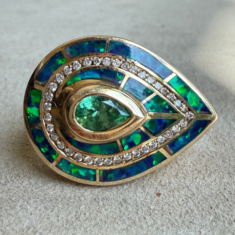 Jacquie Aiche Opal Eye Diamond & Green Tourmaline 14k Yellow Gold Ring
