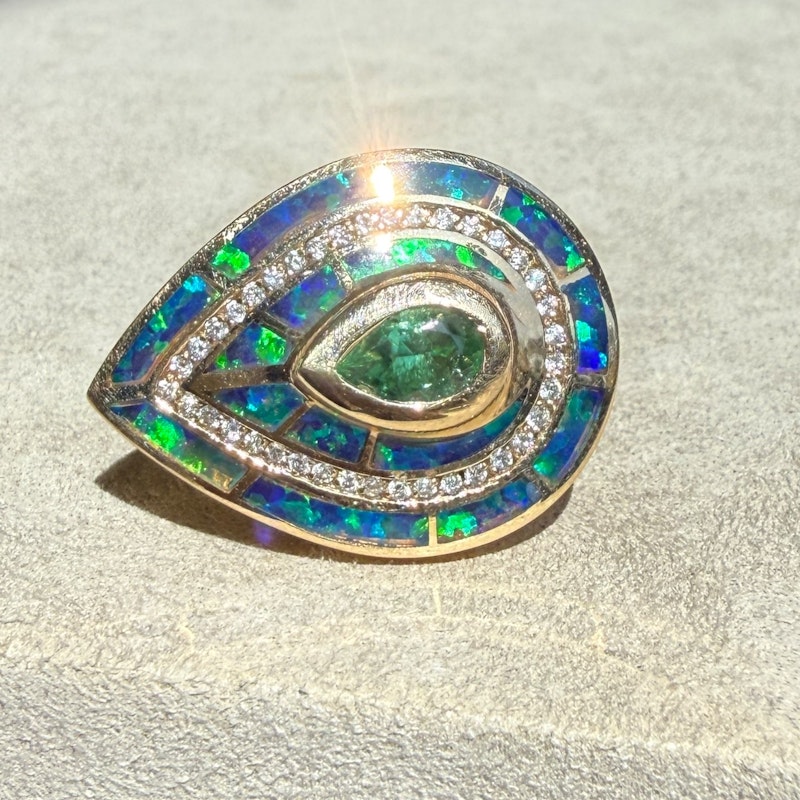 Jacquie Aiche Opal Eye Diamond & Green Tourmaline 14k Yellow Gold Ring